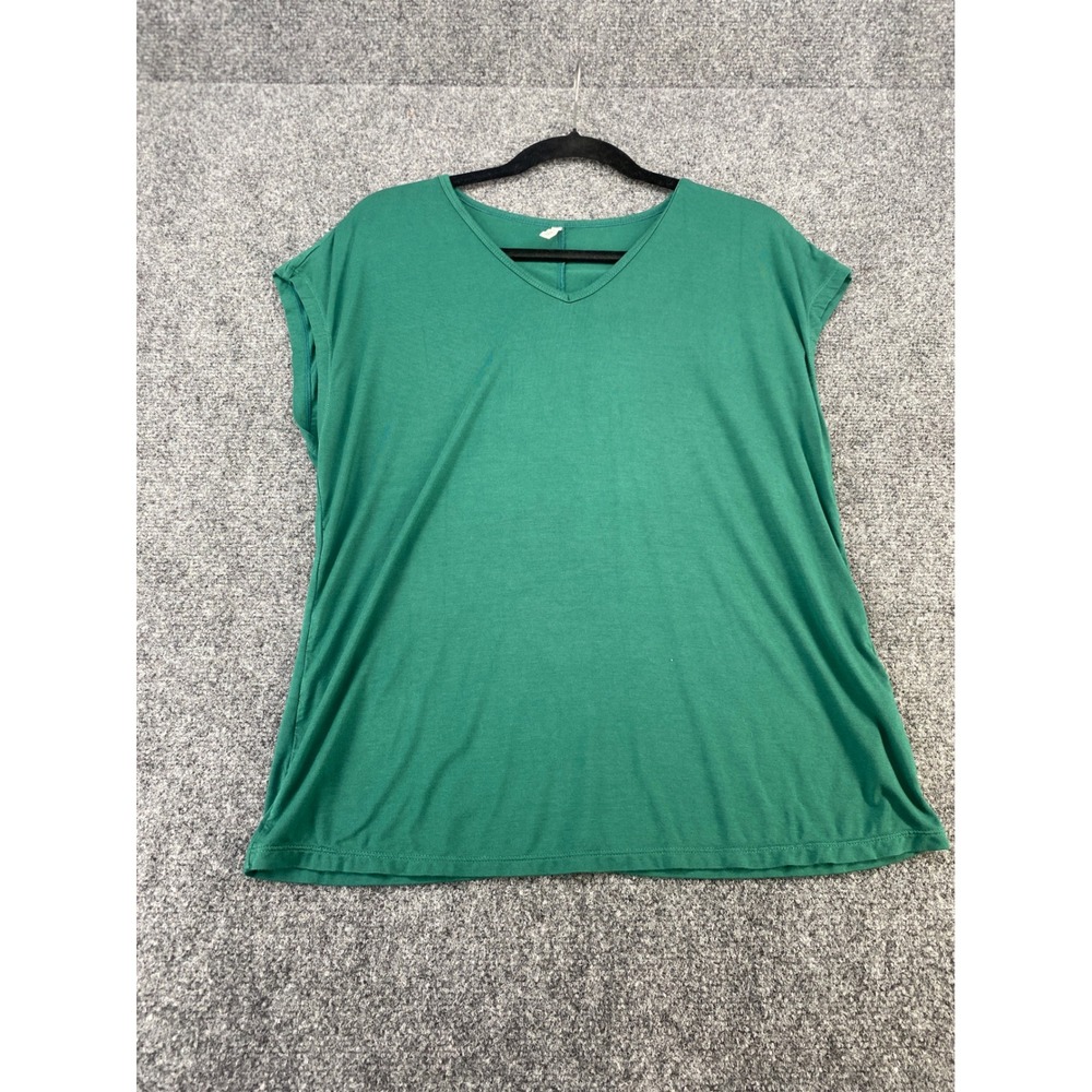 Unbranded V-Neck Cap Sleeve Top Womens Green Casual Flowy Jersey Knit Tee